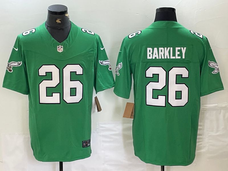 Men Philadelphia Eagles 26 Barkley Green Throwback three generations 2024 Nike Limited NFL Jersey style 1